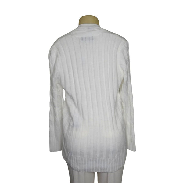 Merokeety Women's White Button Up V Collar Cardigan Sweater Sz S - NWT