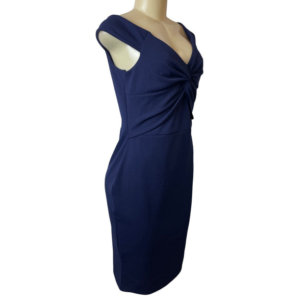 Quiz Navy Blue Off-Shoulder Twist Knot Women's Knee Length Bodycon Dress Sz 14