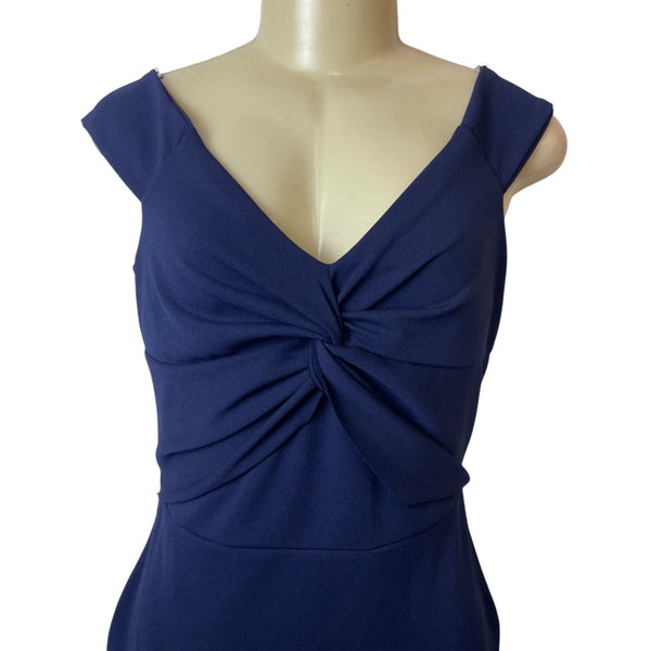 Quiz Navy Blue Off-Shoulder Twist Knot Women's Knee Length Bodycon Dress Sz 14