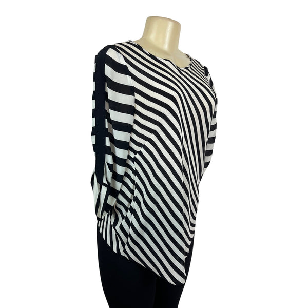 BCBGMaxAzria Womens Black & White Striped Silk Open-Back Blouse Size S