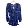 Sady & Lu Womens Blue Multi Floral Long Sleeve Romper With Deep V-Neck Size S