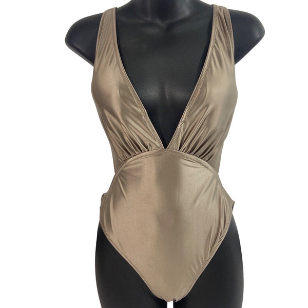 Vira Women's Metallic Tan One Piece Swimsuit Sz L