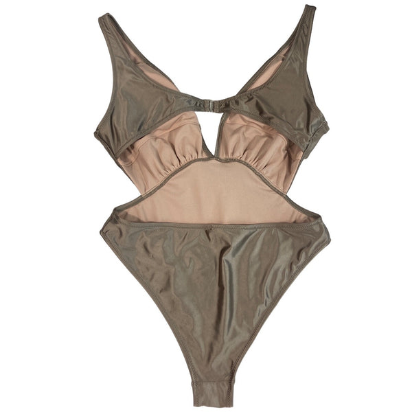 Vira Women's Metallic Tan One Piece Swimsuit Sz L