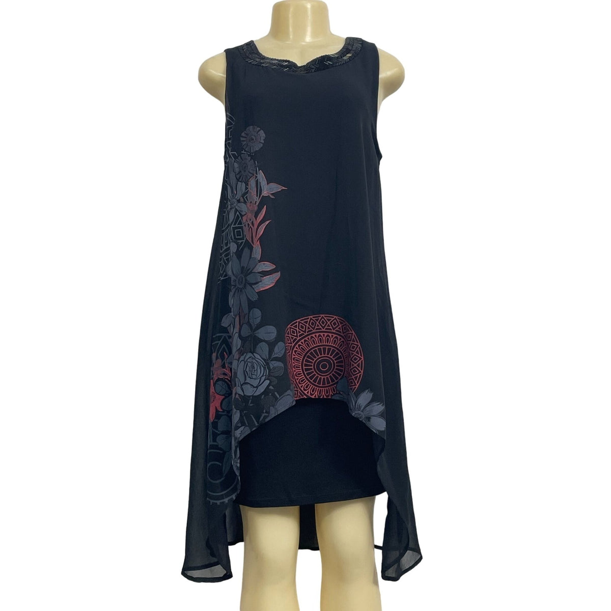 Desigual Women's Black and Floral Design A-Line Dress Sz 6 (EUR 40) - NWT