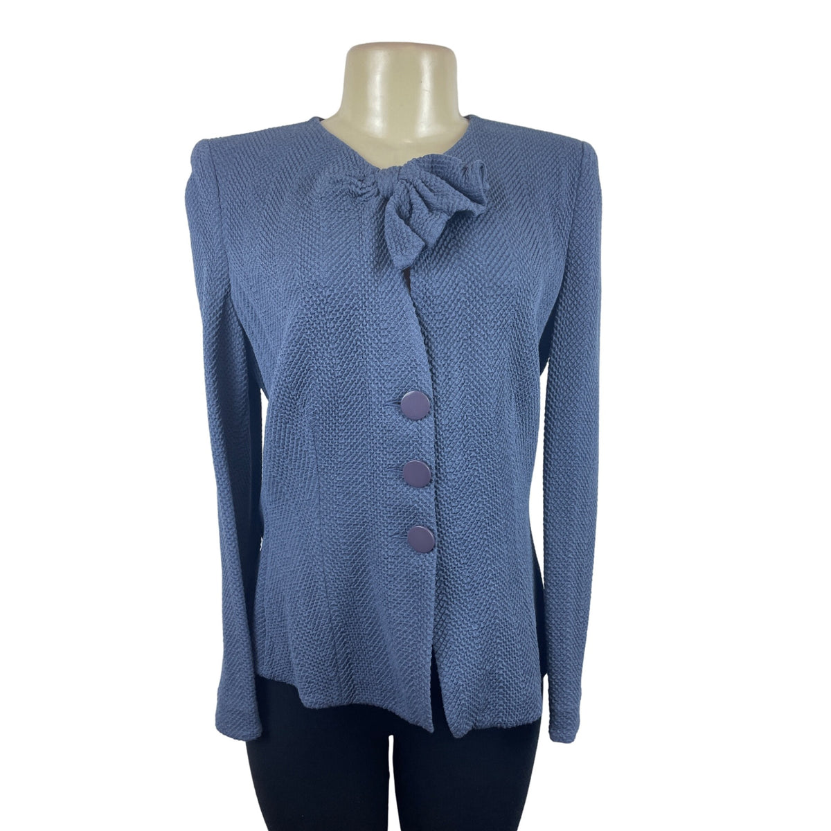 Armani Collezioni Women's Blue Cardigan Ruffled Neck Sz 12 (EUR 42)