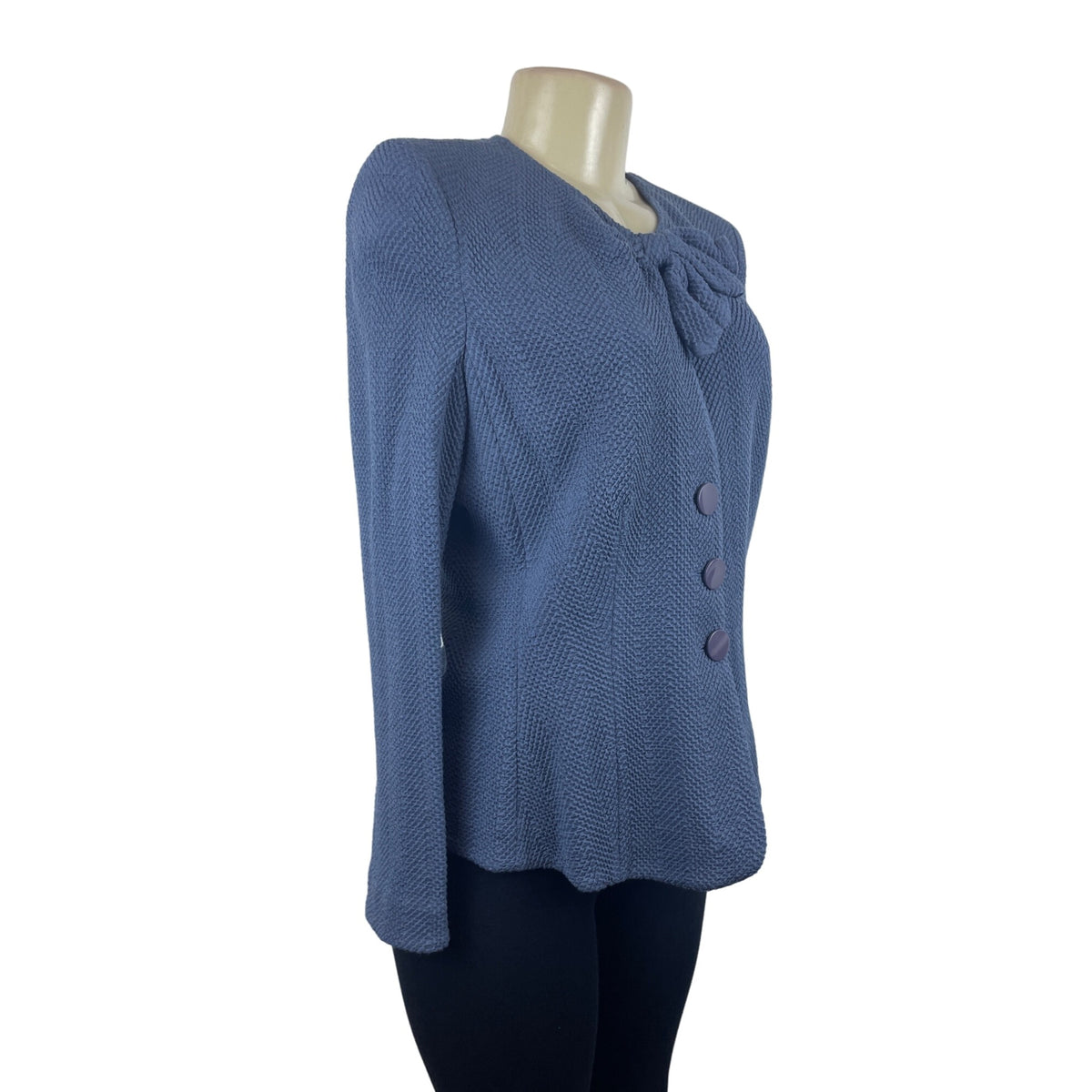 Armani Collezioni Women's Blue Cardigan Ruffled Neck Sz 12 (EUR 42)