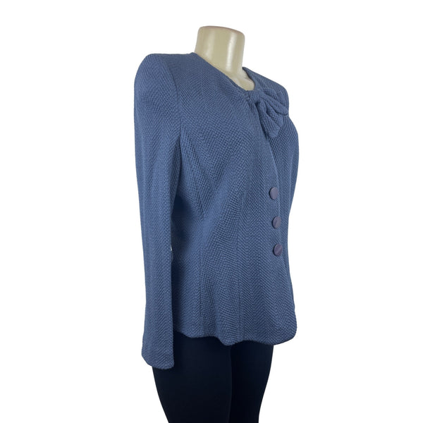 Armani Collezioni Women's Blue Cardigan Ruffled Neck Sz 12 (EUR 42)