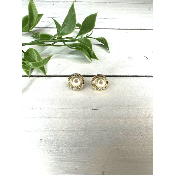 Vintage Gold Tone Faux Pearl and Rhinestone Earring