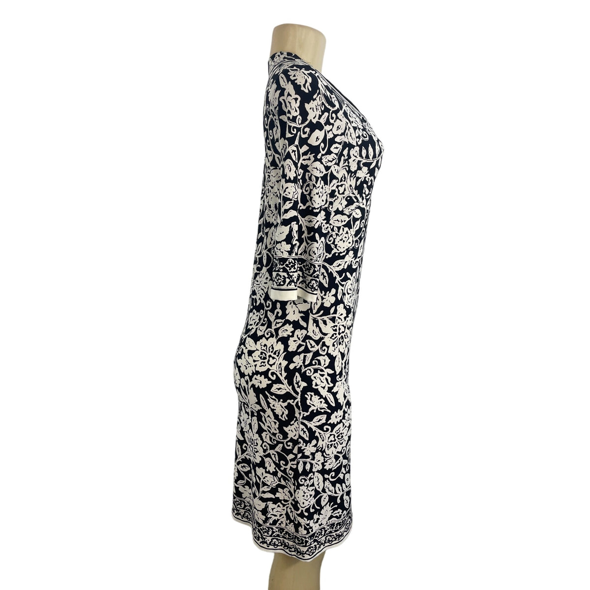 Intrique Women's White With Black Floral Pattern Midi Dress Sz M - NWT