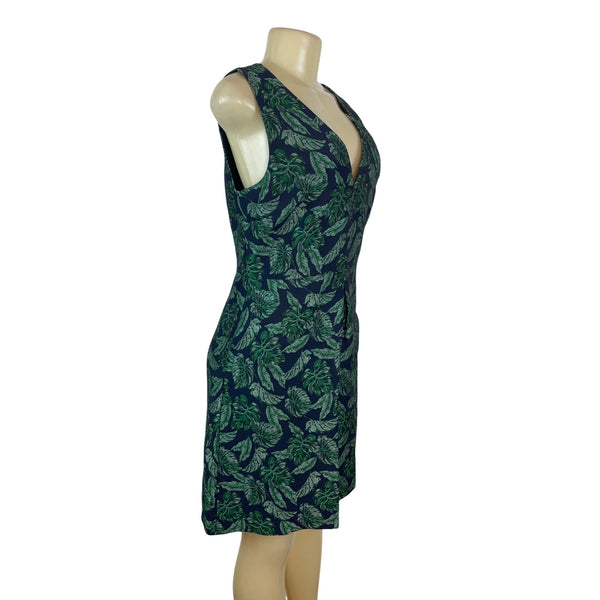 Tropical Leaf Print Sleeveless V-Neck Dress By Sam Edelman Size 8