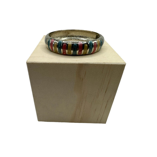 Vintage Brass Tone Bangle Bracelet With Multi Colored - 6.5in