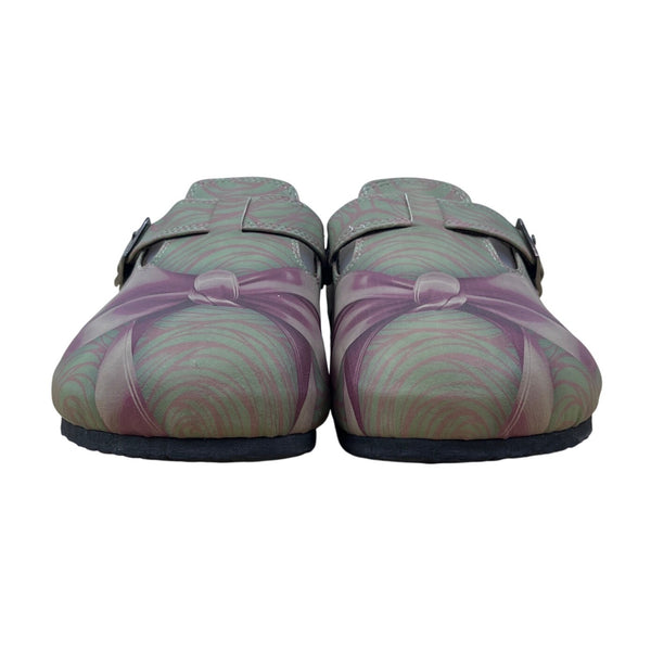 Goby Womens Green & Purple Bow Print Adjustable Buckle Slip-On Clogs Size 38