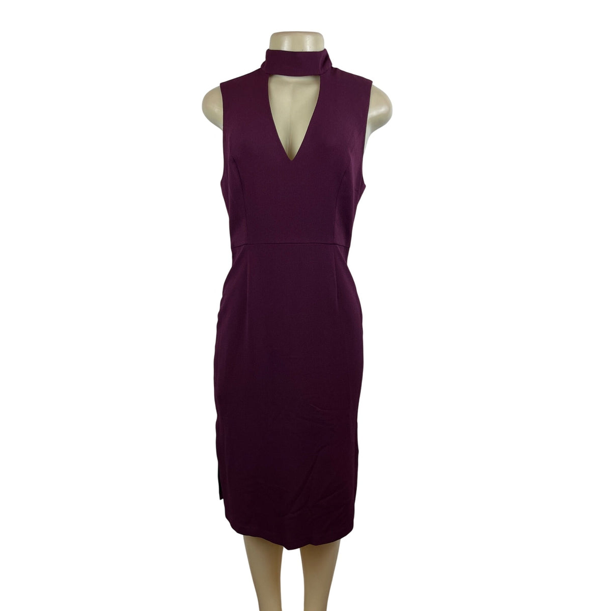 BCBGeneration Womens Sleeveless Plum Midi Dress with Choker Collar Sz 8