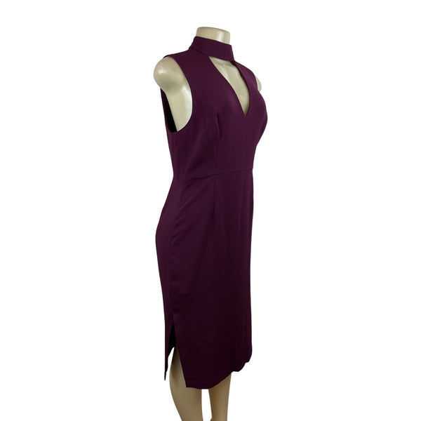 BCBGeneration Womens Sleeveless Plum Midi Dress with Choker Collar Sz 8