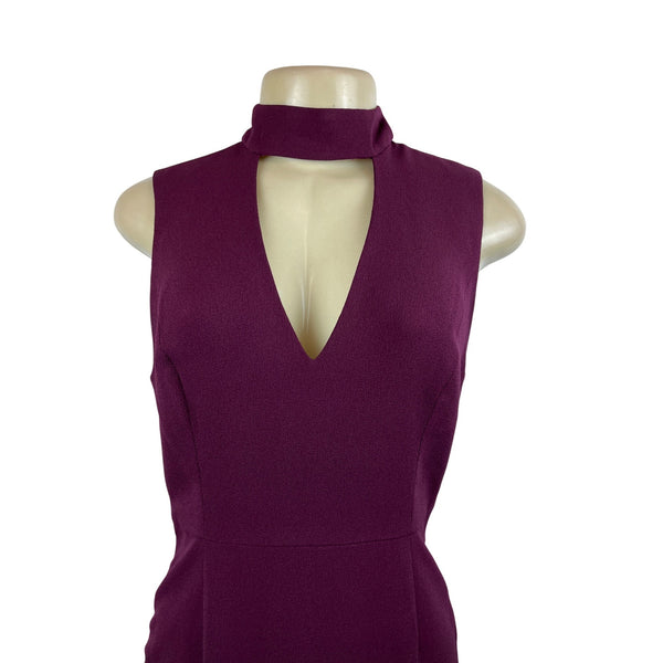 BCBGeneration Womens Sleeveless Plum Midi Dress with Choker Collar Sz 8