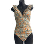 Floral Ruffled One-Piece Swimsuit By Cupshe For Women M Polyester & Spandex Blend Orange & Green Floral Print