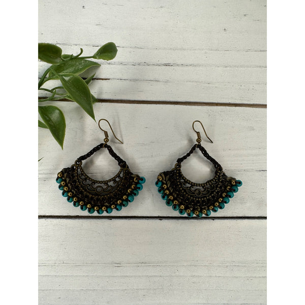 Turquoise & Gold Boho Hoop Earrings