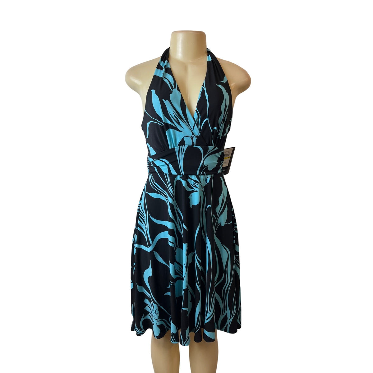 Roulette Women's Black Blue Halter Neck Ocassion Midi Dress Sz M- NWT