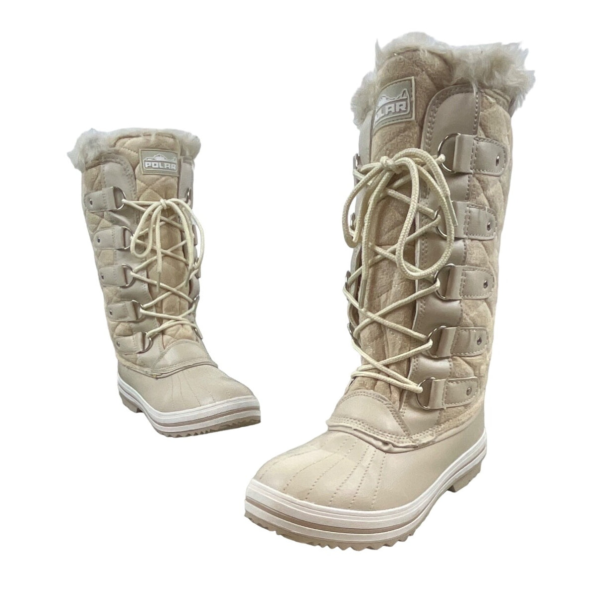 Polar Women's Beige Nylon Tall Winter Snow Boot Sz 9