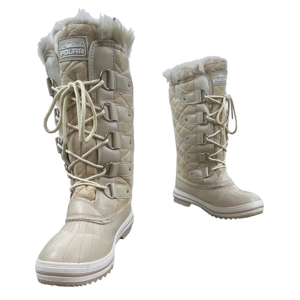 Polar Women's Beige Nylon Tall Winter Snow Boot Sz 9