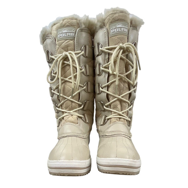 Polar Women's Beige Nylon Tall Winter Snow Boot Sz 9