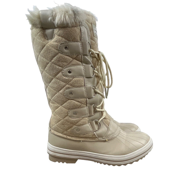 Polar Women's Beige Nylon Tall Winter Snow Boot Sz 9