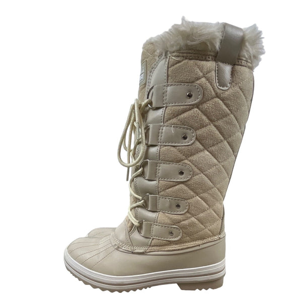 Polar Women's Beige Nylon Tall Winter Snow Boot Sz 9