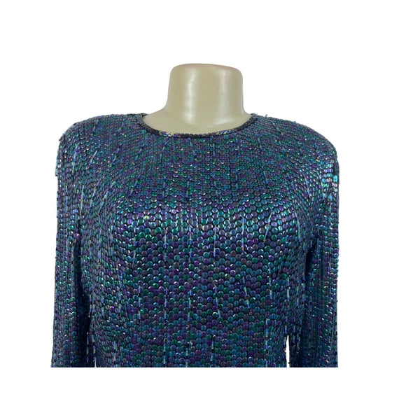 Vtg 60s Rizik Bros Women’s Sparkly Sequin 2 Pc Blouse and Skirt Set Sz XS - S