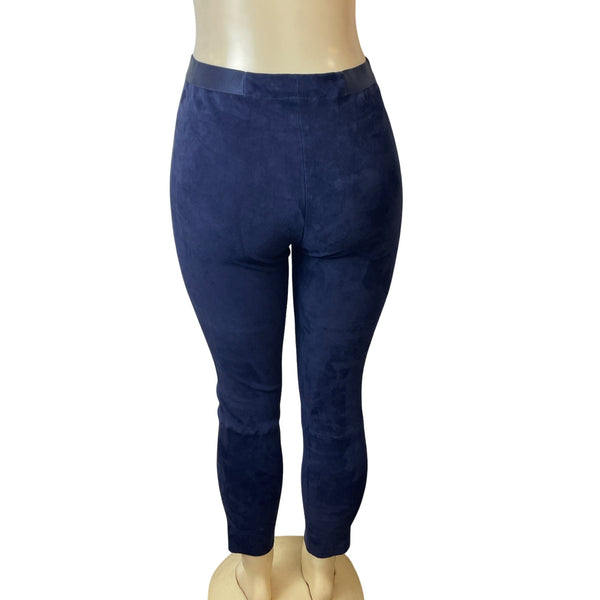 Alice + Olivia Womens Navy Suede Leggings With Front Zipper Sz 6- NEW