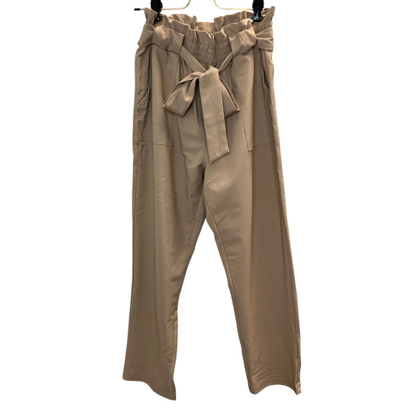 Grace Karin Womens Paperbag High-Waist Trousers W Tie Belt Beige Pants Sz L- NEW