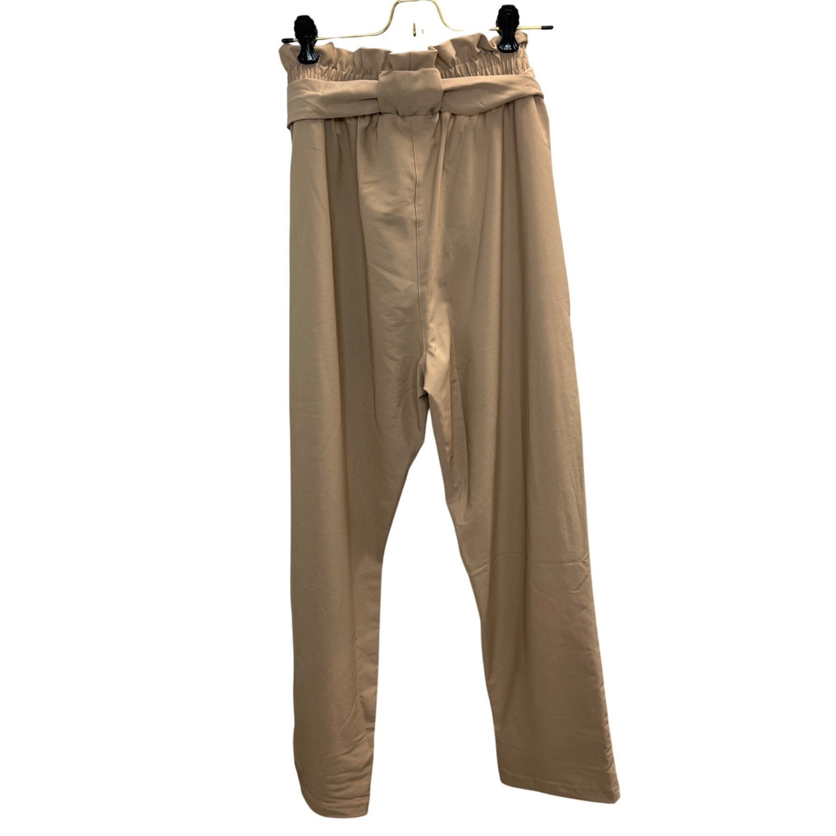 Grace Karin Womens Paperbag High-Waist Trousers W Tie Belt Beige Pants Sz L- NEW