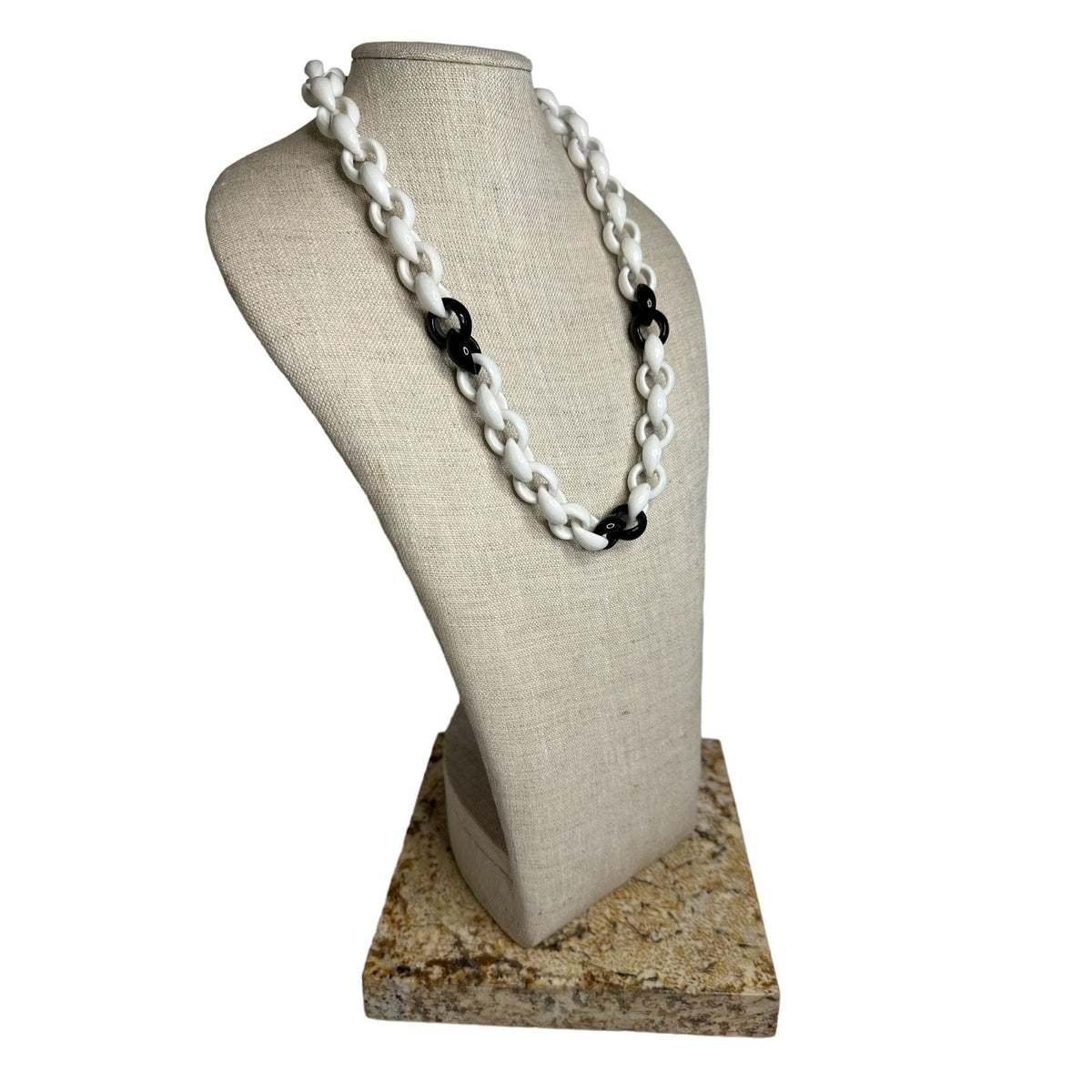 Black And White Chunky Chain Necklace - 25in