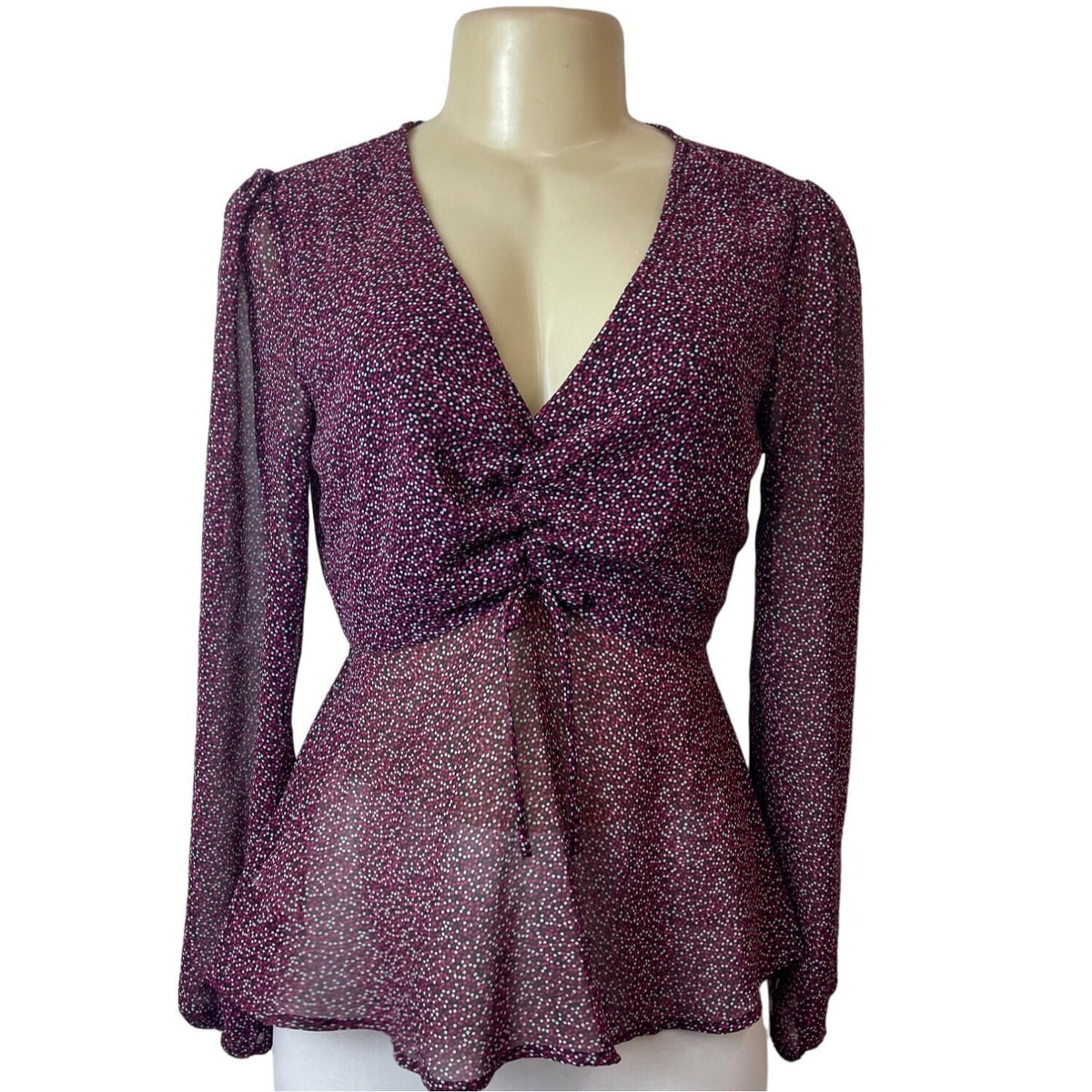 Guess Women's Purple Dotted Long Sleeve Blouse Sz XS