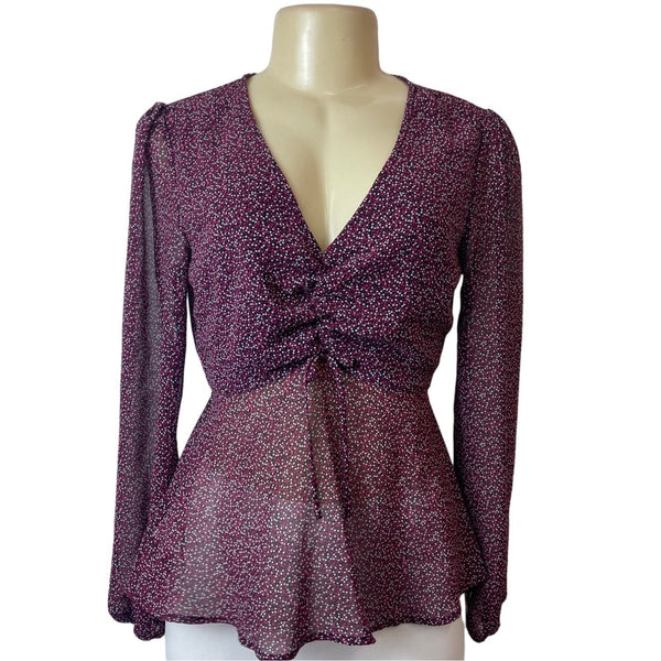 Guess Women's Purple Dotted Long Sleeve Blouse Sz XS