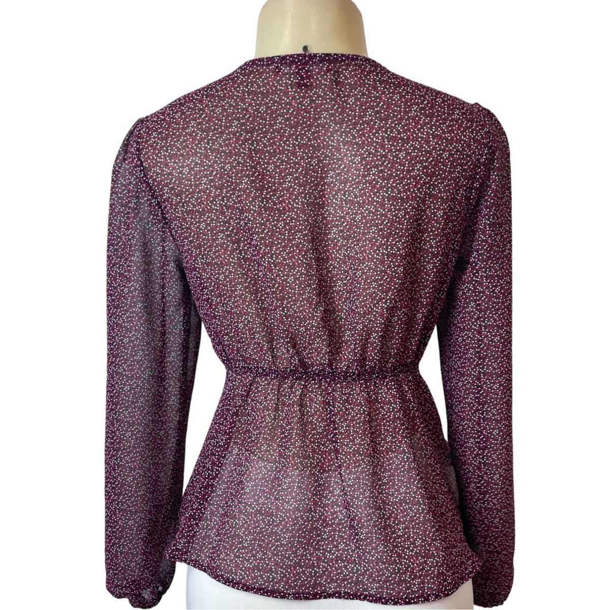 Guess Women's Purple Dotted Long Sleeve Blouse Sz XS