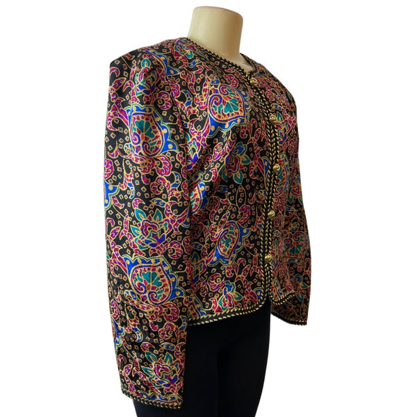 Vintage 90s Maggy London Women's Multicolor Jewel Toned Paisley Silk Blazer Sz 12