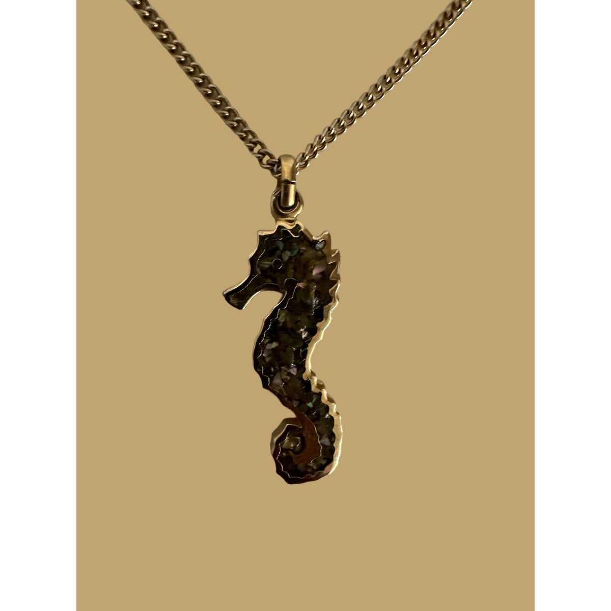 Gold Toned Seahorse Pendant - 17in