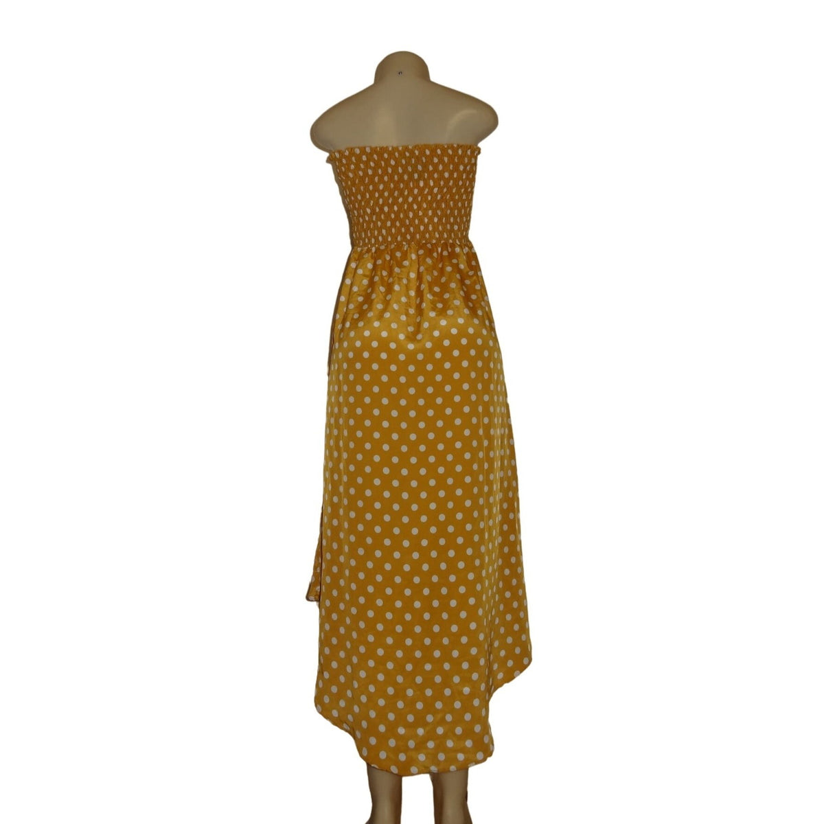 NWT Angie Yellow Polka Dots Dress for Woman Size M Long Tail Summer