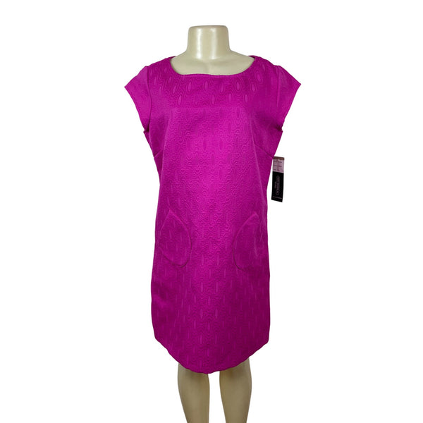 Karin Stevens Petites Womens Pink Textured Shift Dress W/ Pockets Sz 12P-New