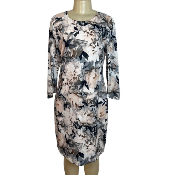 Calvin Klein Womens Floral Print Long Sleeve Shift Dress With Back Zipper - New