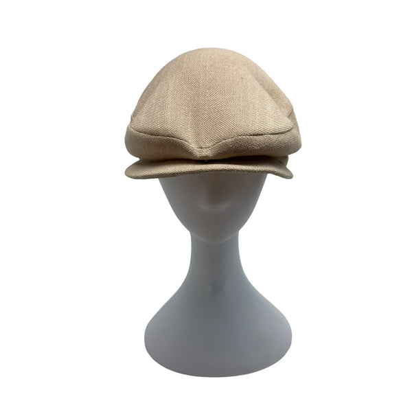 Vintage 70s Beige Linen Newsboy Driver Cap Hat Unisex Sz M - Made In USA