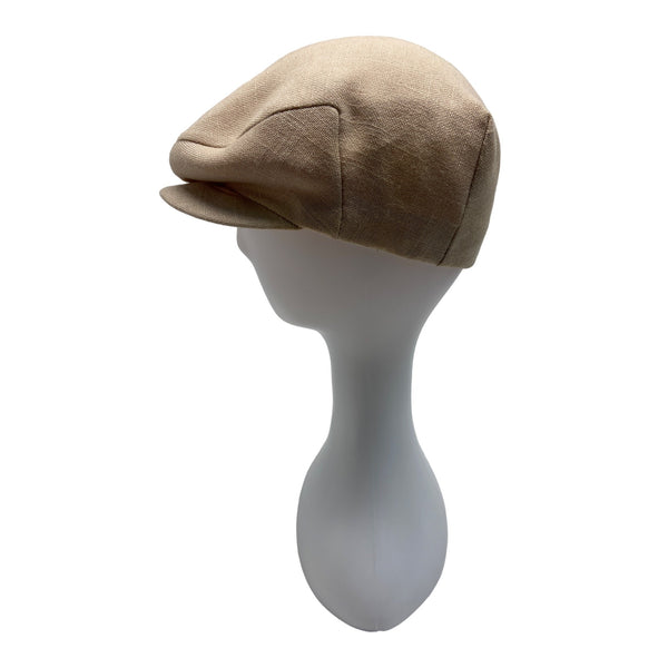 Vintage 70s Beige Linen Newsboy Driver Cap Hat Unisex Sz M - Made In USA