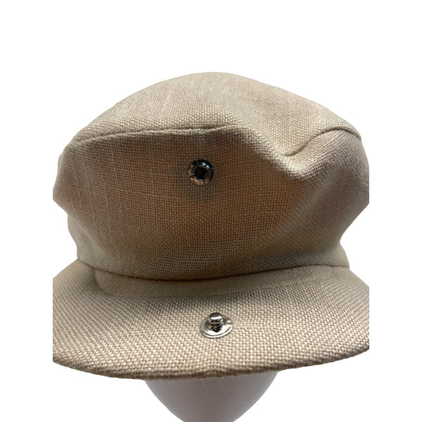 Vintage 70s Beige Linen Newsboy Driver Cap Hat Unisex Sz M - Made In USA