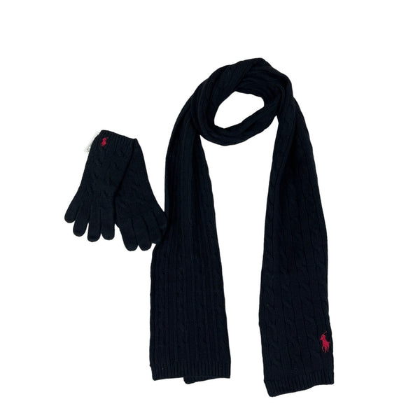 Ralph Lauren black pony knitted  Scarf and mittens New