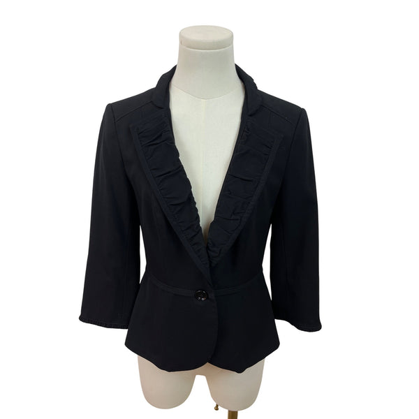 W&B Womens Black Ruffled Single-Button Peplum Blazer Sz 2