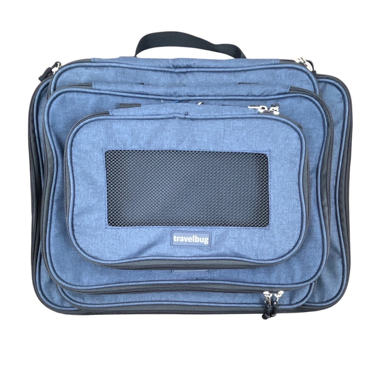 Travelbug Blue & Black Mesh Zip Closure Expandable 4-Piece Packing Cubes Sz S/XL