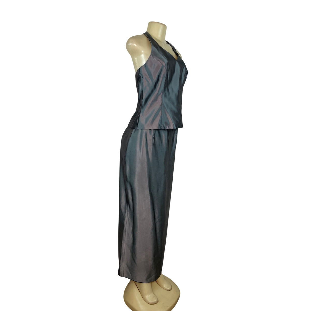 David’s Bridal Women’s Halter Neck Silver Sleeveless Maxi Dress Set Size 8