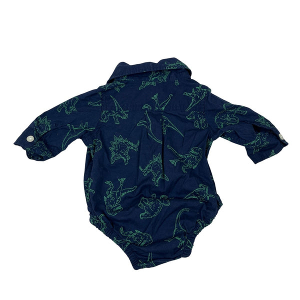 Baby GAP Navy Dinosaur Print Bodysuit With Long Sleeves & Button Front Sz 0-3M