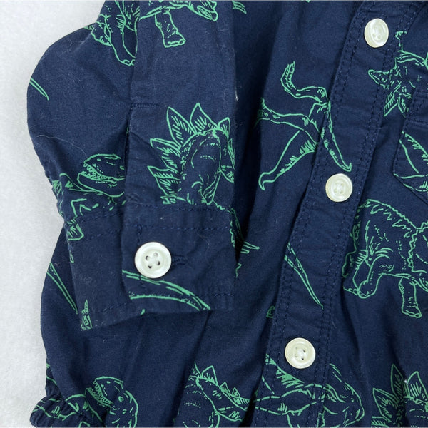 Baby GAP Navy Dinosaur Print Bodysuit With Long Sleeves & Button Front Sz 0-3M