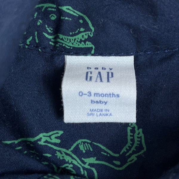 Baby GAP Navy Dinosaur Print Bodysuit With Long Sleeves & Button Front Sz 0-3M